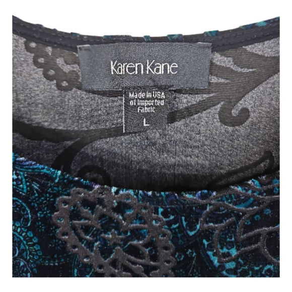 Karen Kane Blue & Black Velvet Burn-out Paisley Long Sleeve Top Size L - Picture 2 of 6
